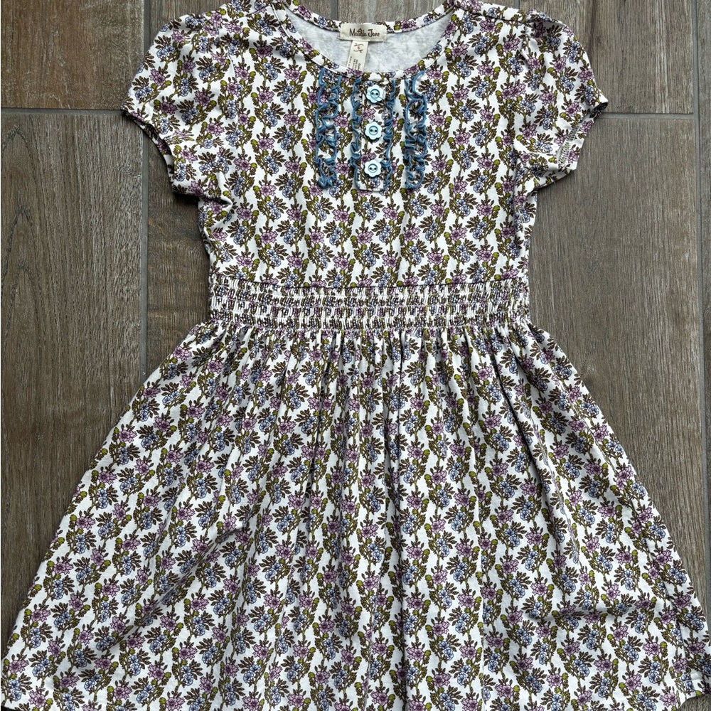 Matilda Jane Suzette Lap Dress White with Purple & Blue Floral Print Sz 6